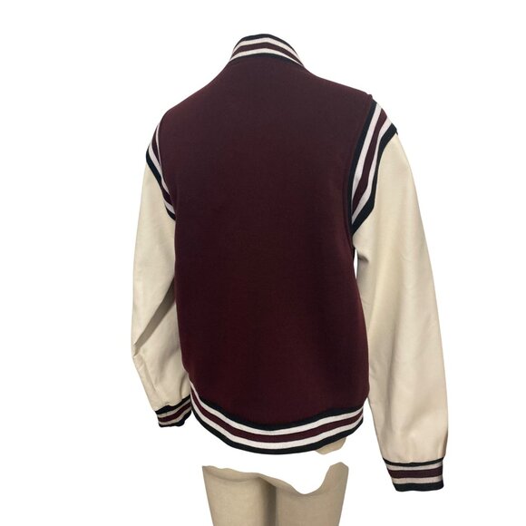 Ring Of Fire Mens Varsity Jacket Size L Maroon & White Polyester - Picture 10 of 12